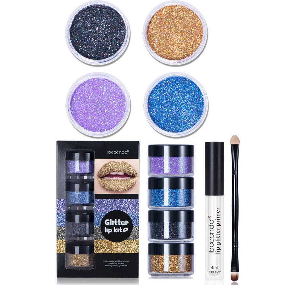 Glitter Lip Gloss Lipstick Shiny DIY Lip Gloss Diamond Waterproof Long Lasting Lipgloss Kit With Lip Primer Lip Tint Lips Makeup.