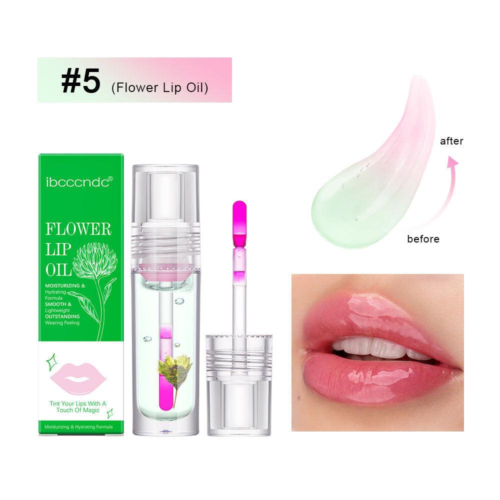 Flower Color Changing Lip Oil Moisturizing Jelly Lipgloss Clear Temperature Change Liquid Lipstick Reduce Lip Line Make Up.