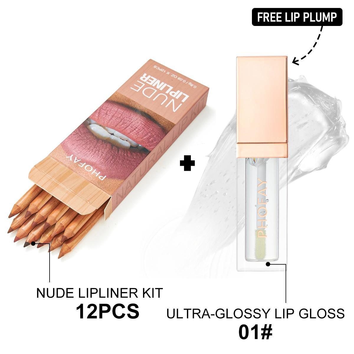 PHOFAY Ultra-Glossy Lip Gloss Nude Lipliner Kit.