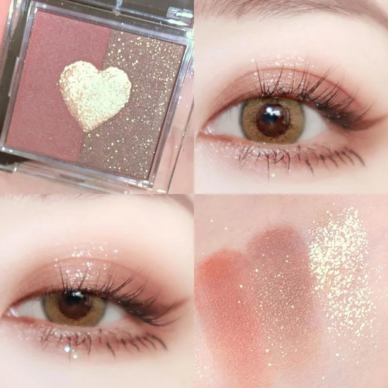 Three-color Love Eye Shadow Plate INS Earth Pearl Matte.