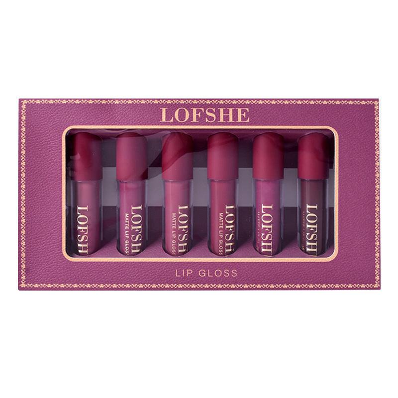 LOFSHE 6 Color Matte Non Stick Cup Lip Gloss Lipstick Set Boxed.
