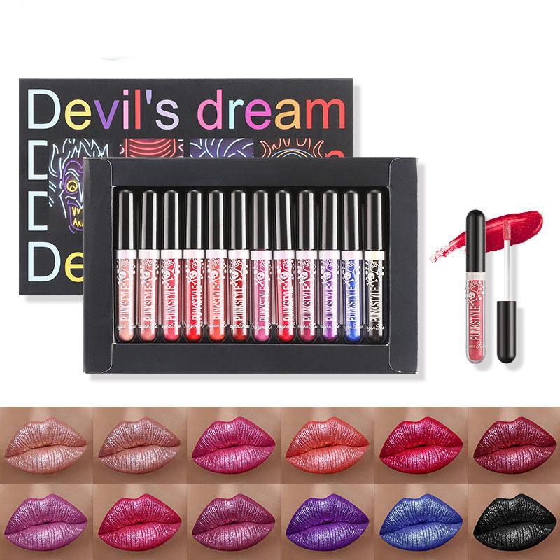 12Pcs Liquid Lipstick Set Halloween Makeup Diamond Symphony Lip Gloss Long Lasting Moisturizing Lip Glaze Glitter Cosmetic.
