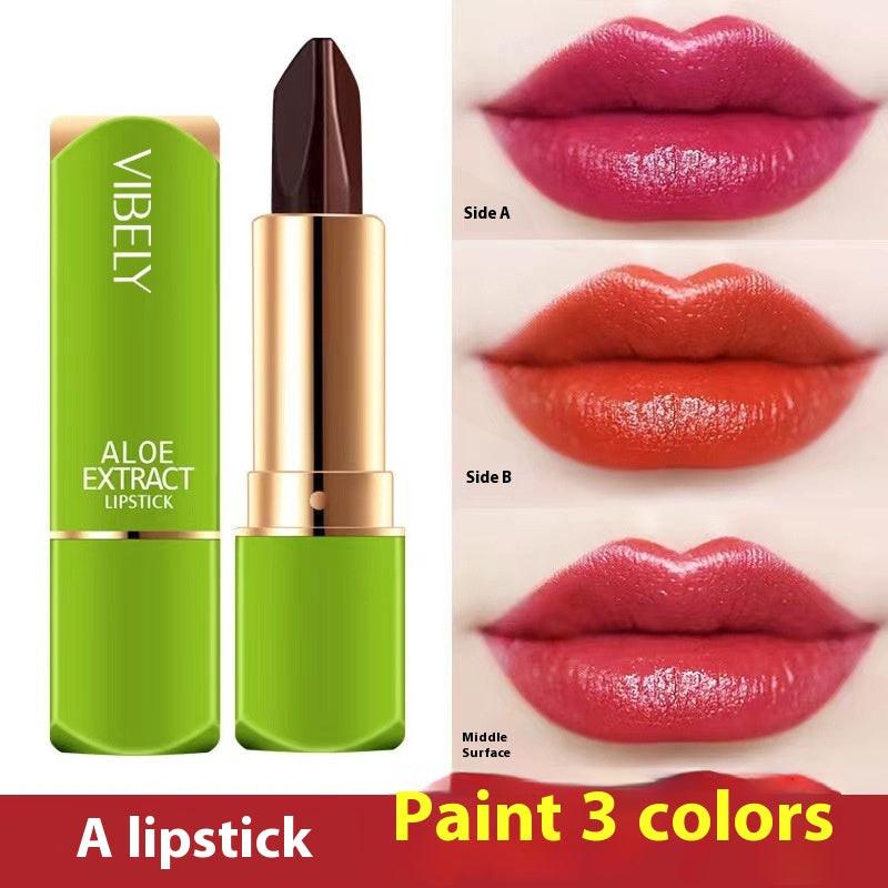 Nourishing Moisturizing Three-color Color-changing Lipstick.