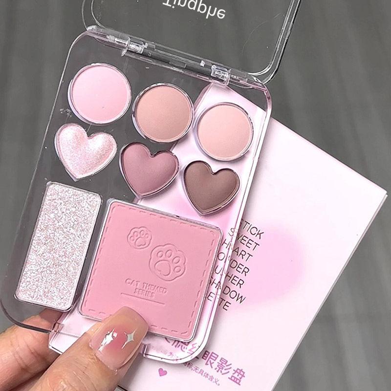 Heart Eye Shadow Plate Beads Matte Blush Highlight Integrated.