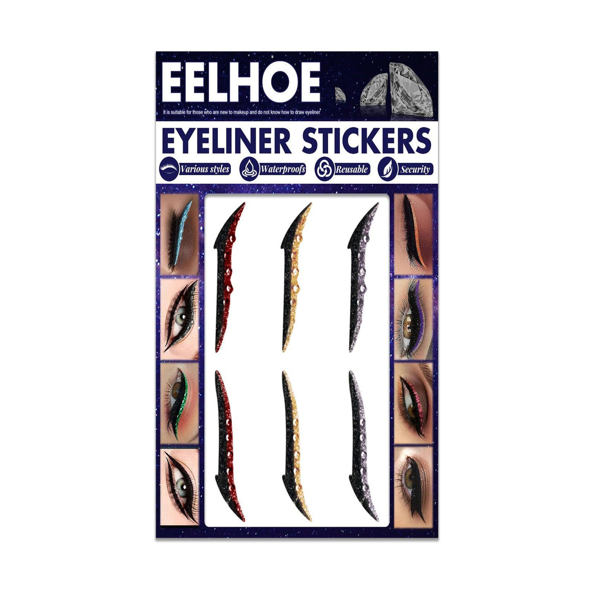 Colored Diamonds Eyelid Line Sticker Waterproof Self-adhesive Eye Liner Eyeliner Stickers Party Sexy Cat Eyes Beauty Makeup Tool.