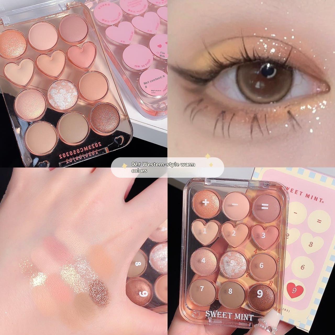 Makeup SWEET MINT Twelve-color Love Heart Eye Shadow Plate Beginner.