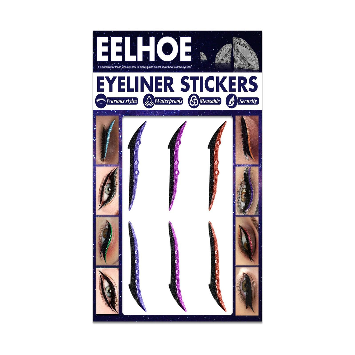 Colored Diamonds Eyelid Line Sticker Waterproof Self-adhesive Eye Liner Eyeliner Stickers Party Sexy Cat Eyes Beauty Makeup Tool.