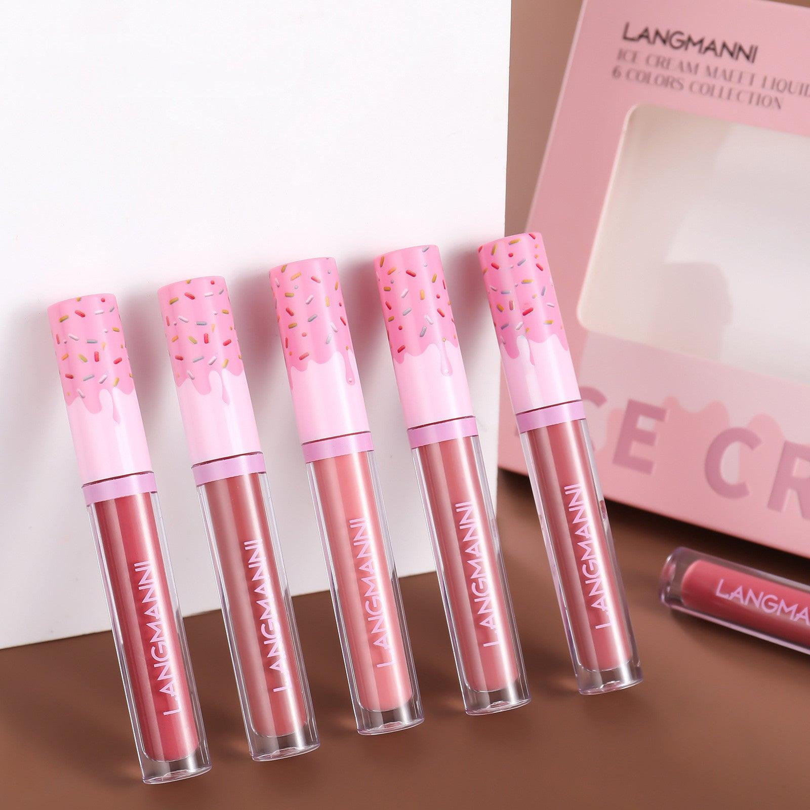 Matte Matte Lip Gloss 6-color Set, Long-lasting Non-stick Cup.