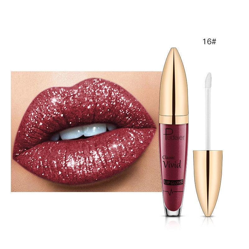 Pudaier Sip Glitter Flip Matte Shimmer Lip Gloss No Stain On Cup Diamond Lipstick.