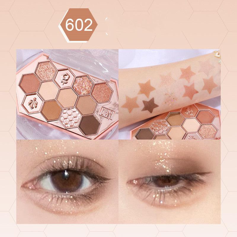 Honeycomb Diamond Eyeshadow Palette Honey Tea Orange Brown Matte Pearlescent Glitter Color Daily.