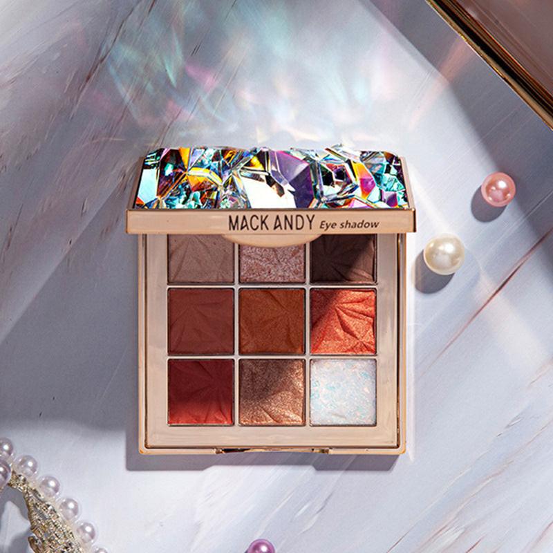 Pearl glitter waterproof nine-color eyeshadow palette.