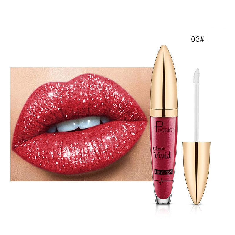 Pudaier Sip Glitter Flip Matte Shimmer Lip Gloss No Stain On Cup Diamond Lipstick.