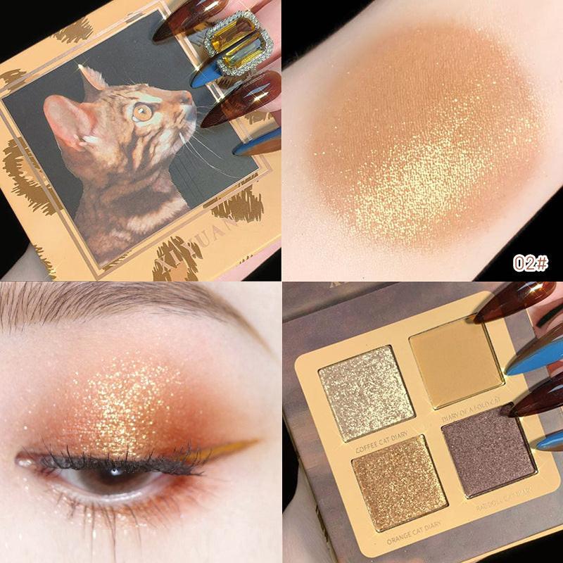 Cat Series Animal Eye Shadow Tray 4 Color Earth Color Matte Eye Shadow.
