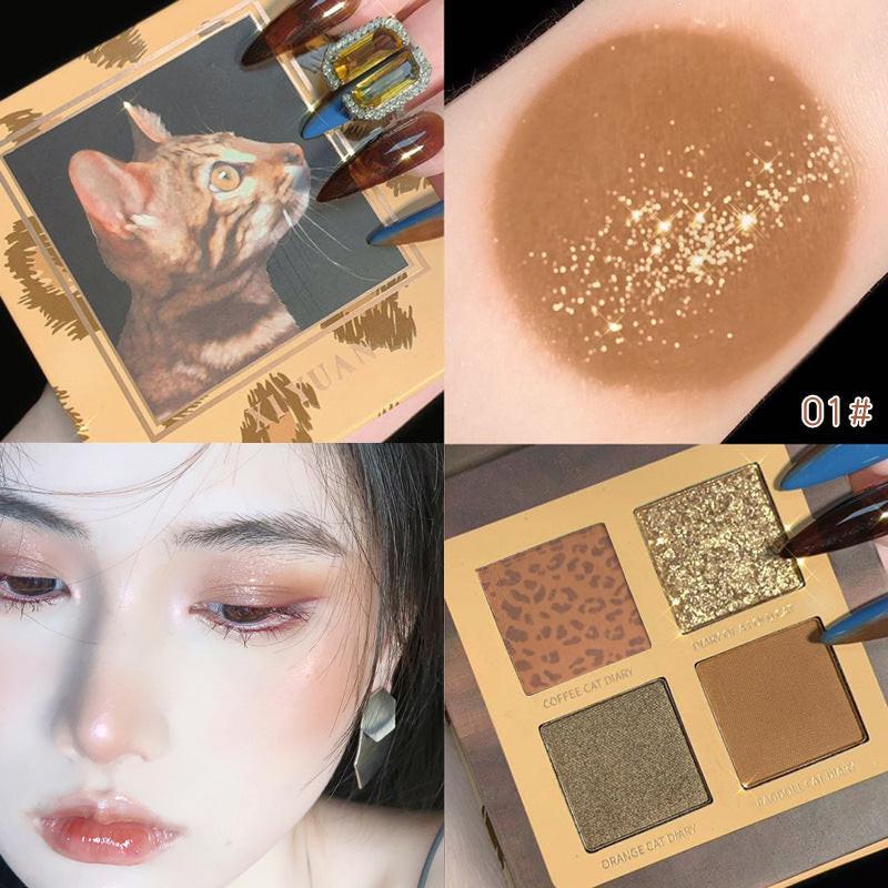Cat Series Animal Eye Shadow Tray 4 Color Earth Color Matte Eye Shadow.