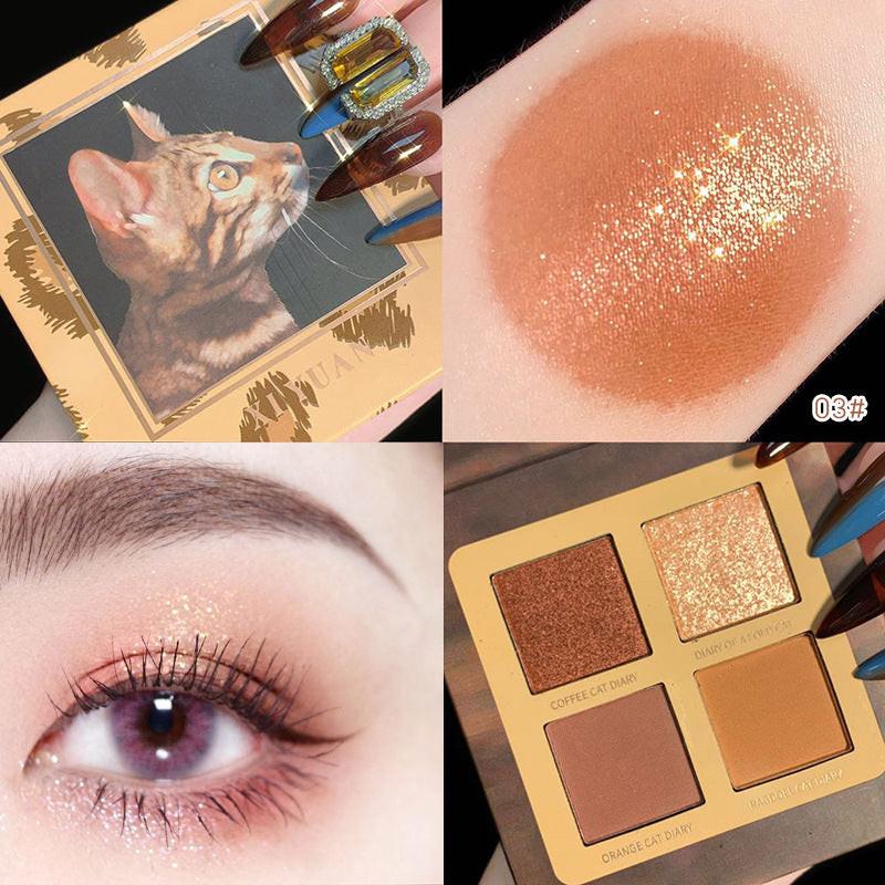 Cat Series Animal Eye Shadow Tray 4 Color Earth Color Matte Eye Shadow.
