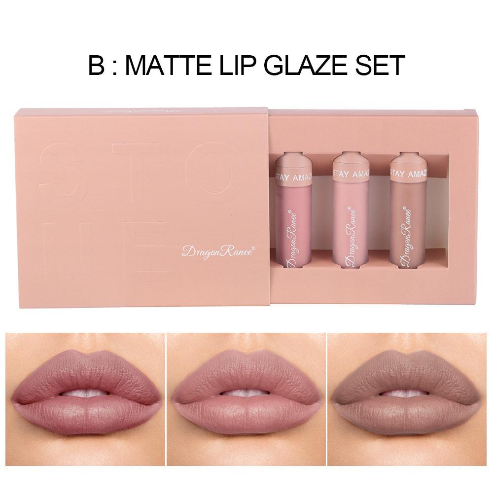 3-piece Lip Gloss Set Not Easy To Stick To Cup Matte.