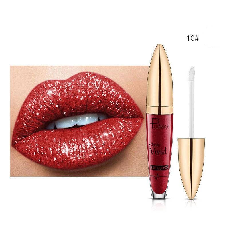 Pudaier Sip Glitter Flip Matte Shimmer Lip Gloss No Stain On Cup Diamond Lipstick.