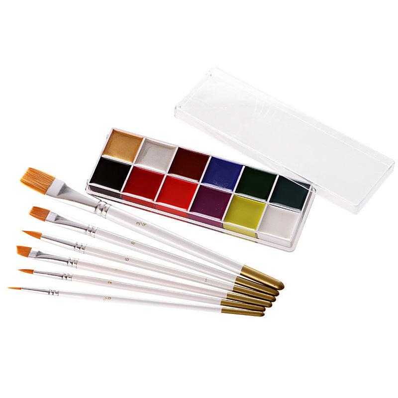 Fit Colors 12 Colors Face Paint Water Soluble Human Body Paints Halloween Masquerade Makeup Palette Brush.