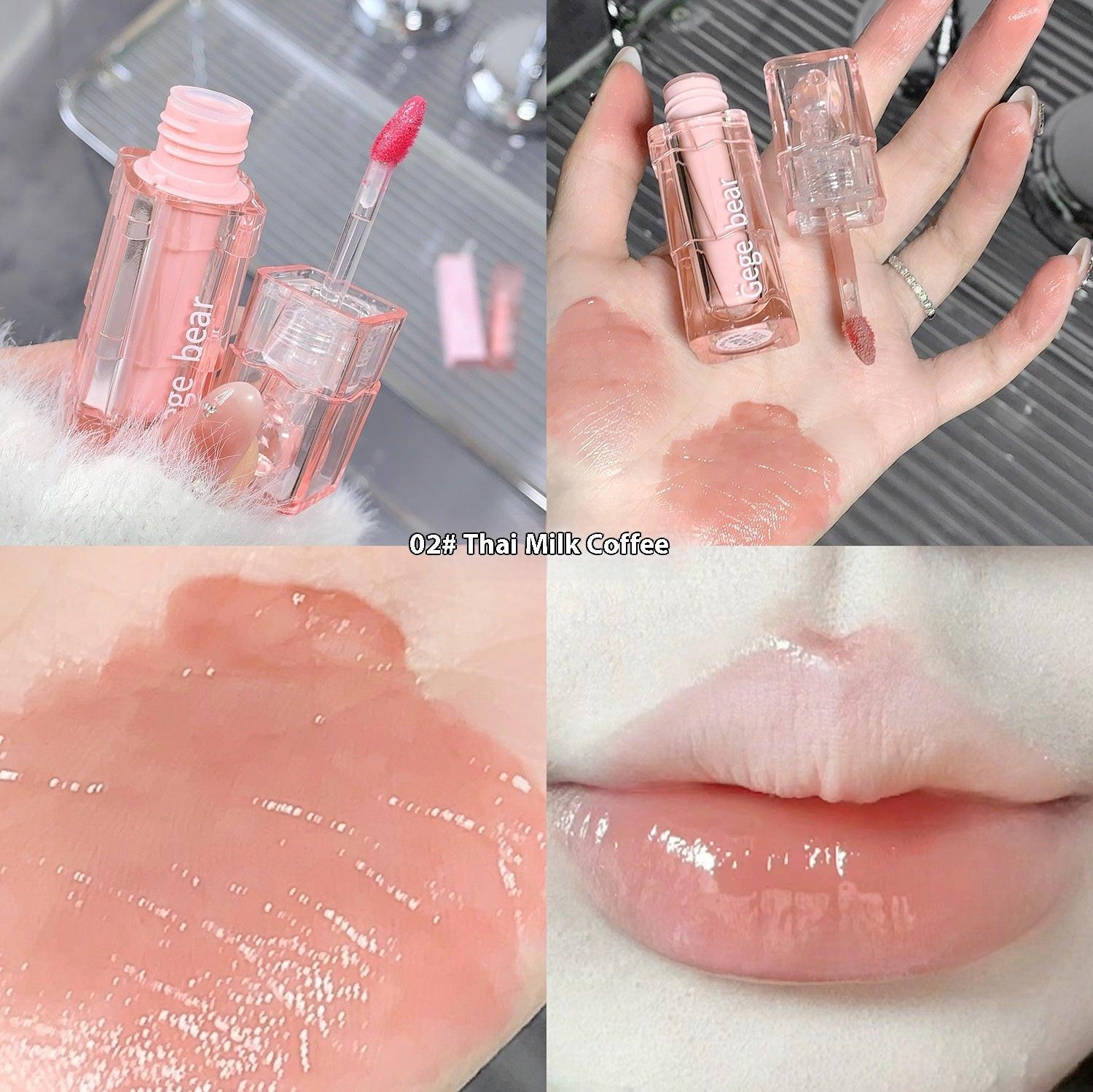 Gogo Bear Water Light Lip Lacquer Mirror Full Lips Nourishing Moisturizing Makeup.