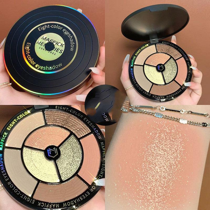 Vinyl Record Eight-color Eyeshadow Palette Earth Orange Neon Color.