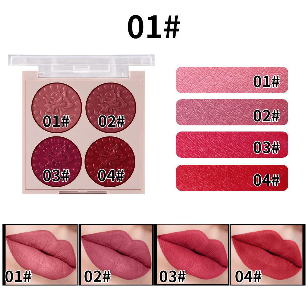 MISS ROSE Lipstick Compact 4 Color Lip Gloss Plate Moisturizing Easy To Color Lipstick Foreign Trade Exclusive For Cross-border In Stock Wholesale.
