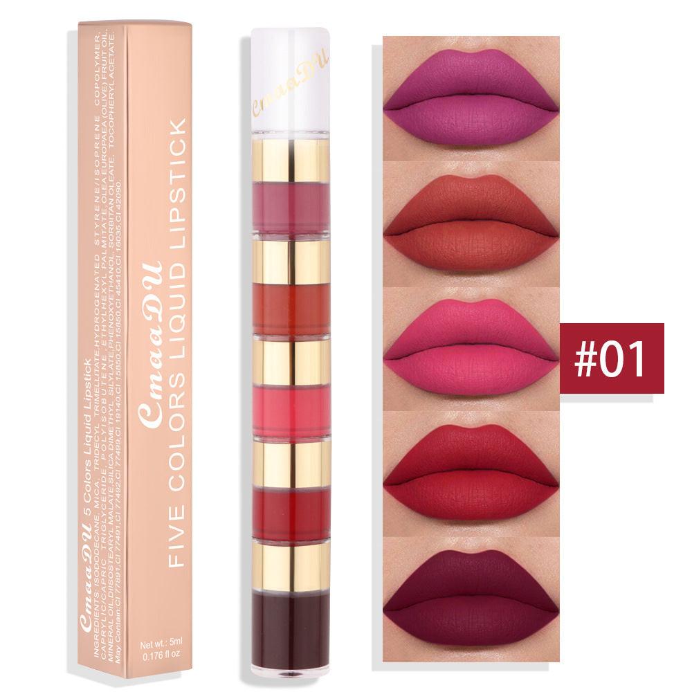 Waterproof And Durable 5 Color Matte No Stain On Cup Bamboo Joint Lip Gloss.