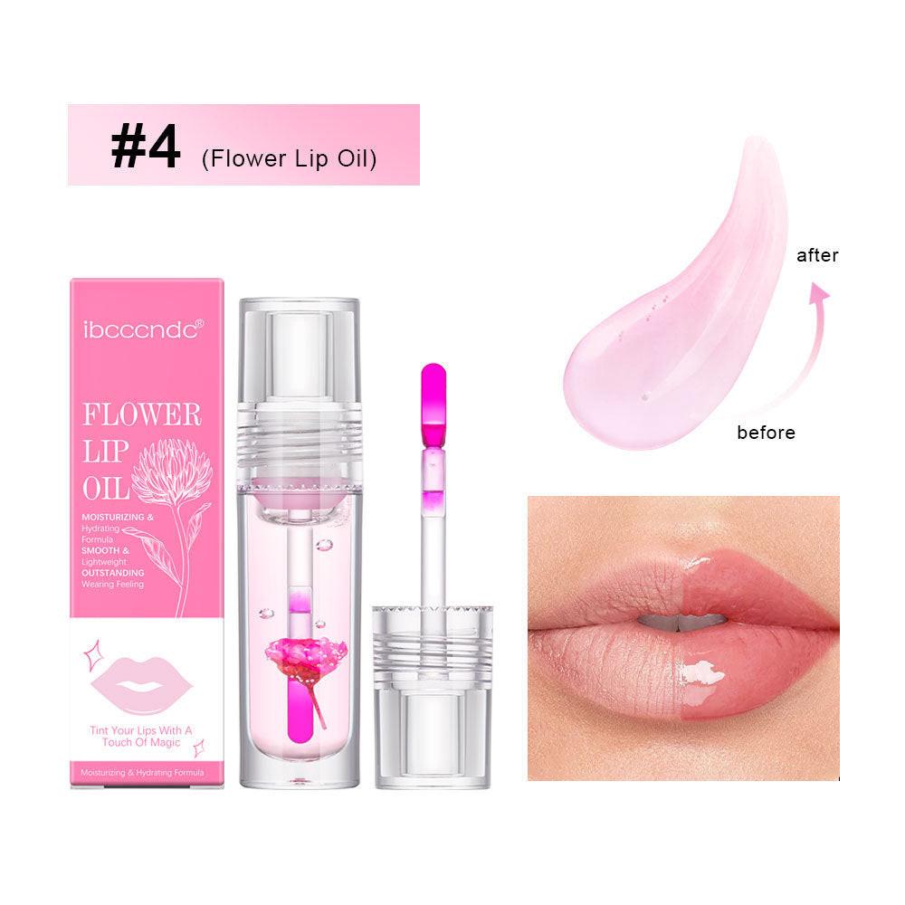 Flower Color Changing Lip Oil Moisturizing Jelly Lipgloss Clear Temperature Change Liquid Lipstick Reduce Lip Line Make Up.
