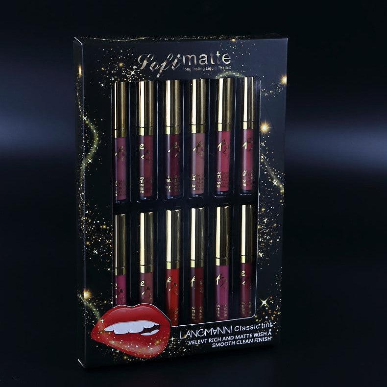 12 Colors Matte Lip Gloss Set Matte Lasting Matte Lip Gloss Gift Box.