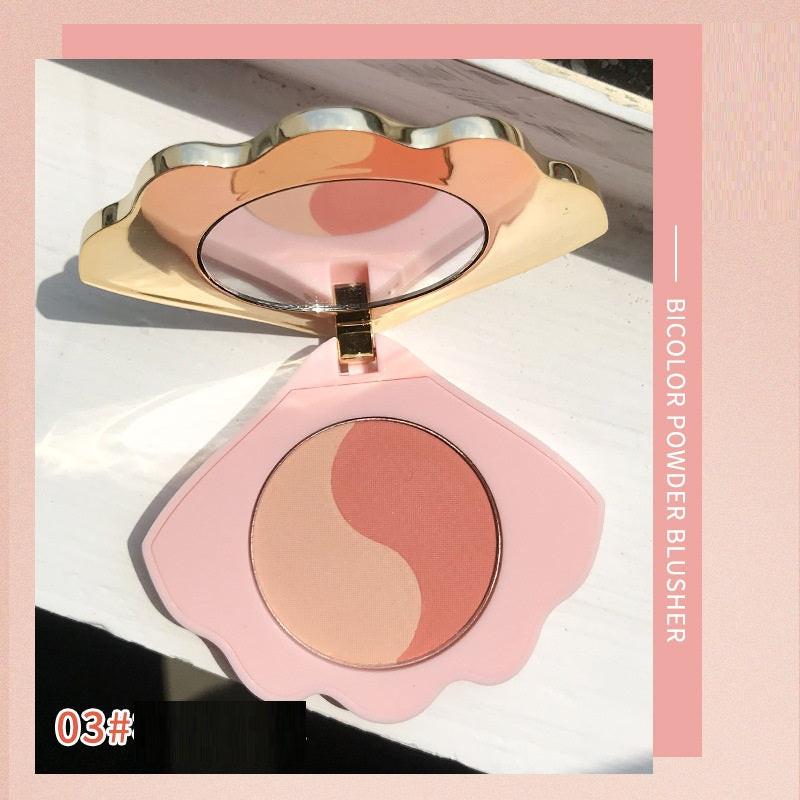 Makeup Shell Double Color Mirror Powder Blusher.