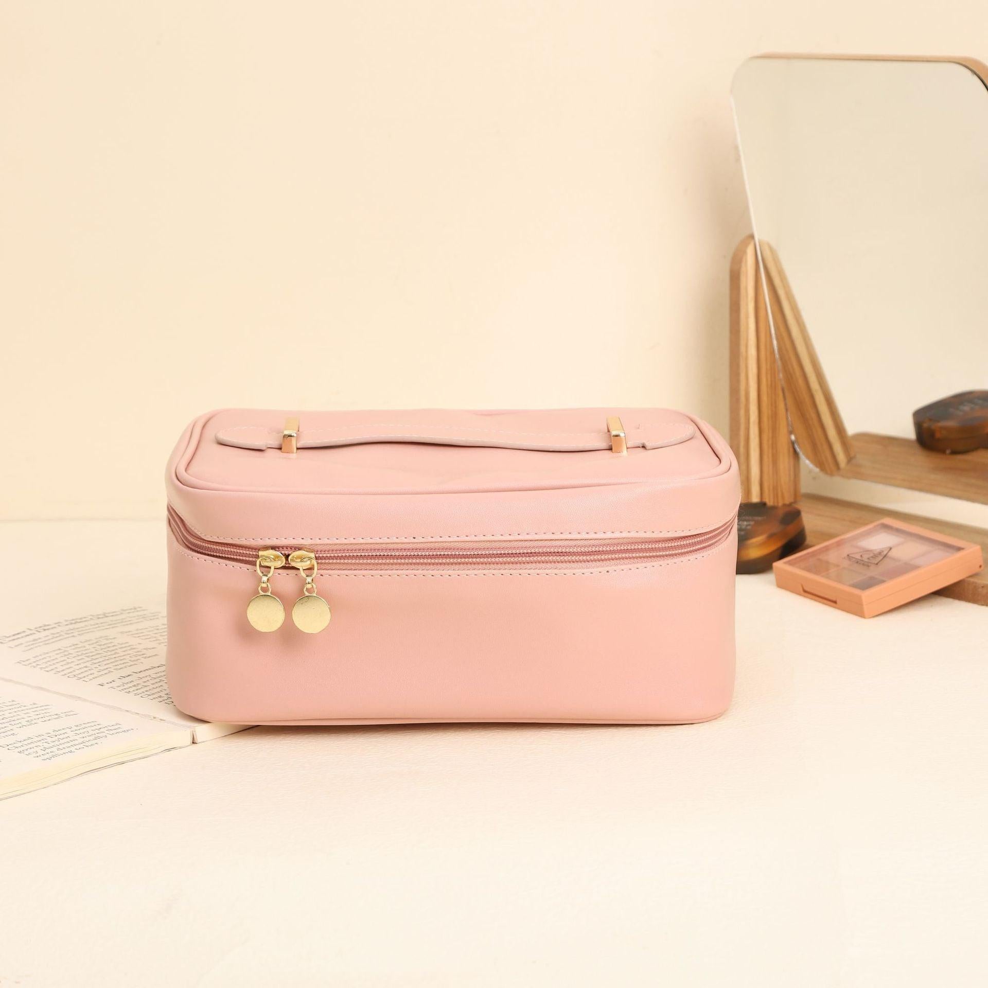 Handle-top Cosmetic Bag Ins Fashion Simple Square Handbag Toiletry Bags Travel High Capacity Portable Storage Make Up Bag.