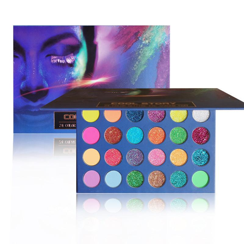 24 Color Luminous Eye Shadow Plate Beads Matte Fluorescent.