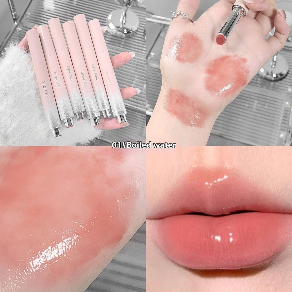 Solid Lip Gloss Water Light Mirror Press Lipstick.