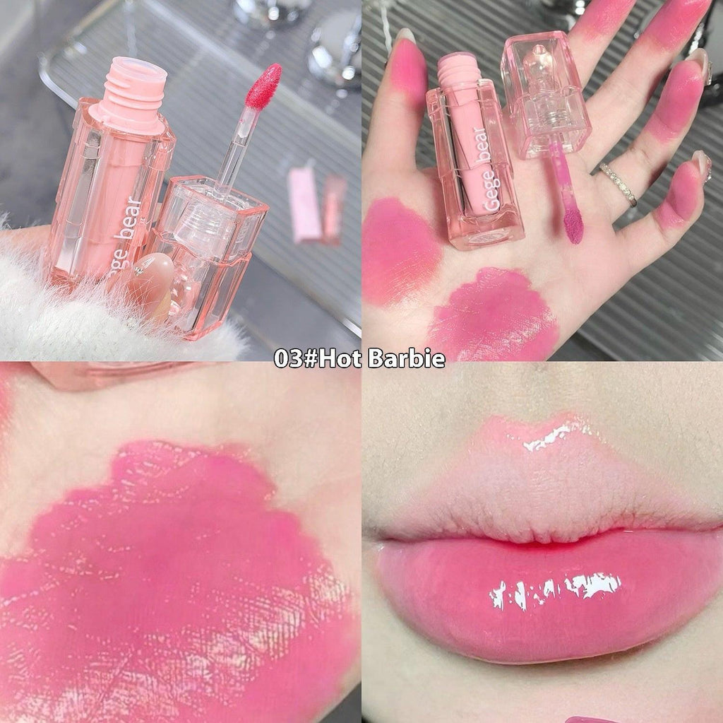 Gogo Bear Water Light Lip Lacquer Mirror Full Lips Nourishing Moisturizing Makeup.