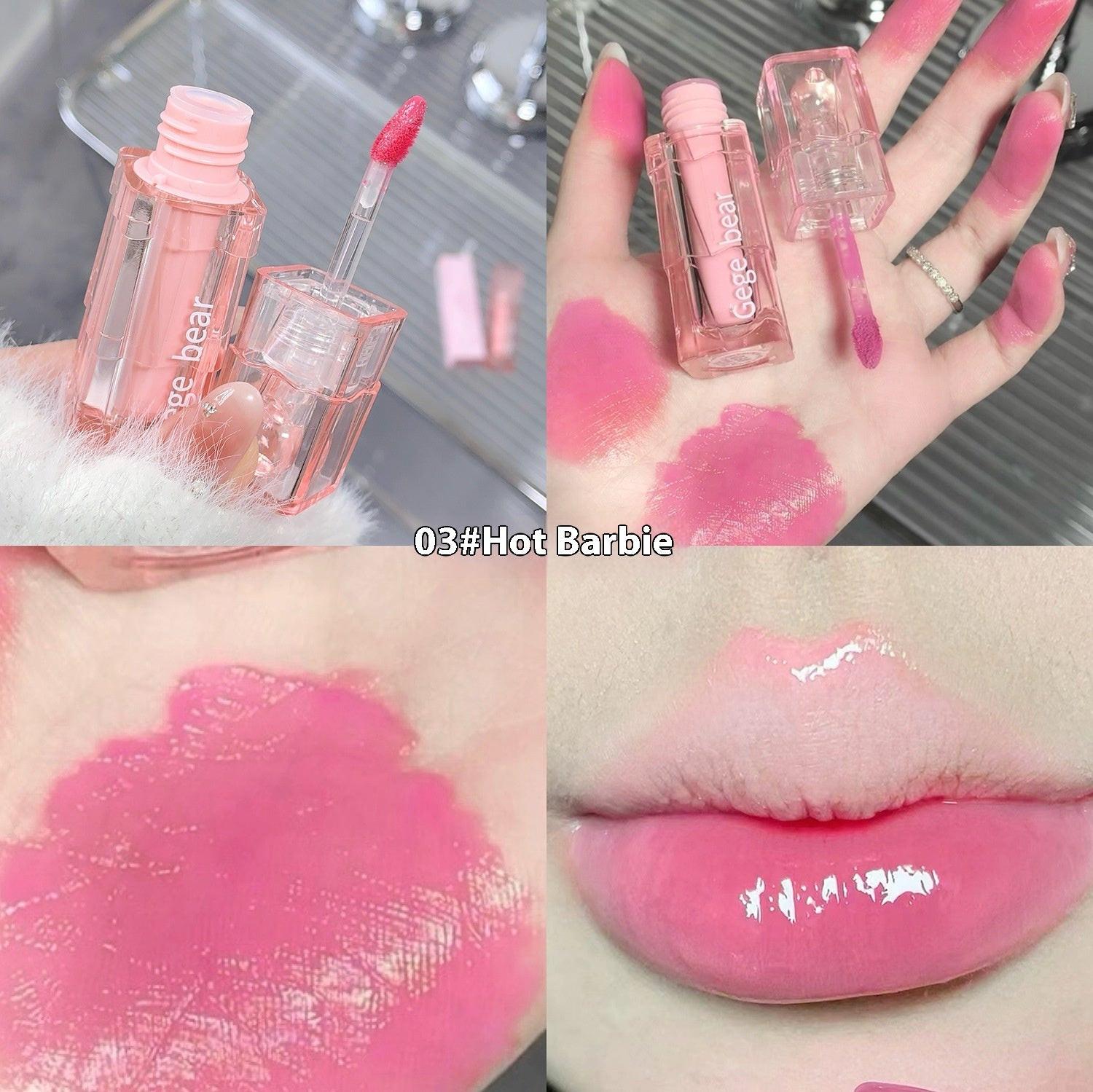 Gogo Bear Water Light Lip Lacquer Mirror Full Lips Nourishing Moisturizing Makeup.