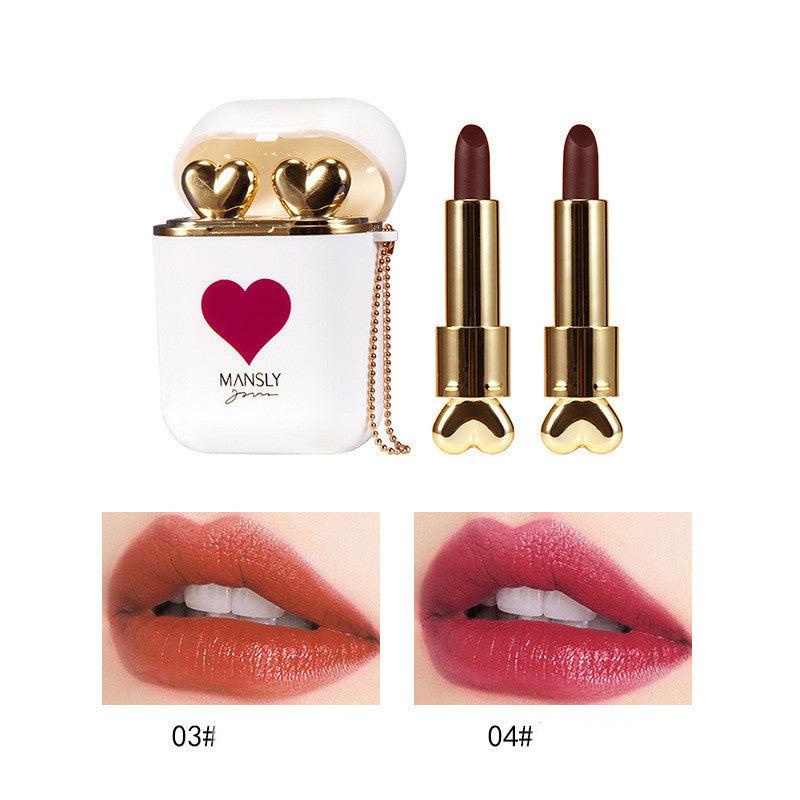 Double Tube Velvet Lipstick Matte Matte Earphone Storage Box Portable.