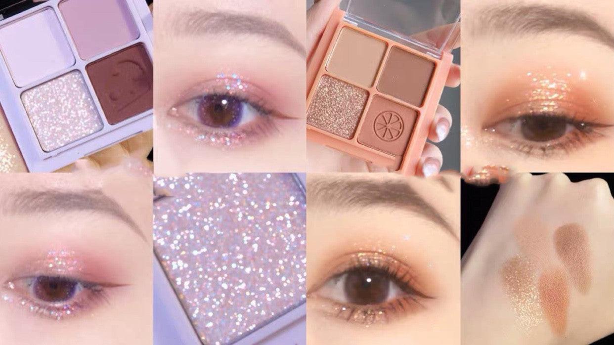 Four-color Eyeshadow Palette Matte Pearlescent Earth Gray Purple Waterproof Sequin Glitter Student.