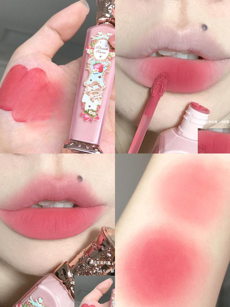 Flower Knows Strawberry Rococo Series Embossed Blush Velvet Matte Lip Glaze.