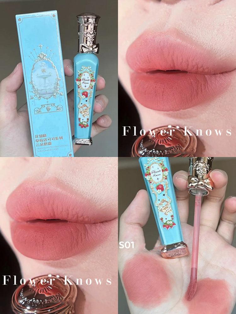 Flower Knows Strawberry Rococo Series Embossed Blush Velvet Matte Lip Glaze.