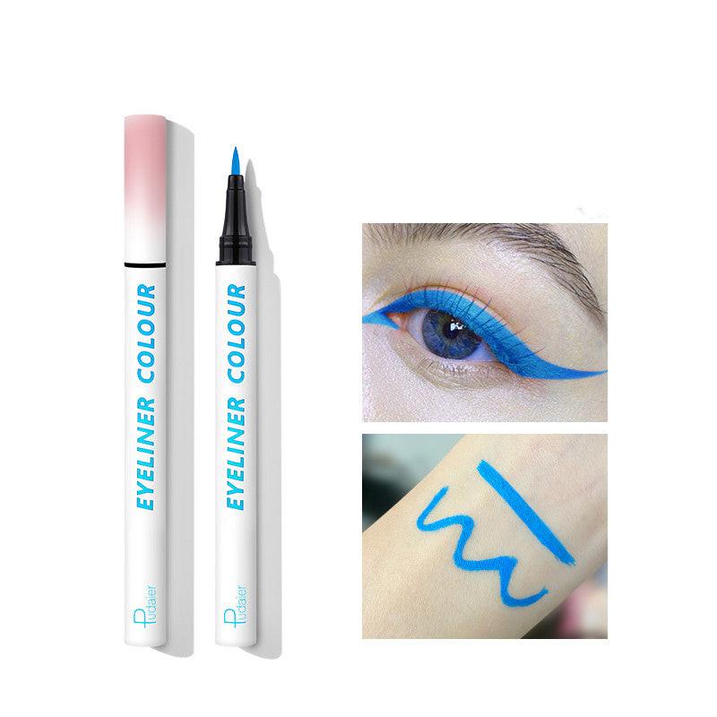 Color eyeliner blue white thin tip very thin.
