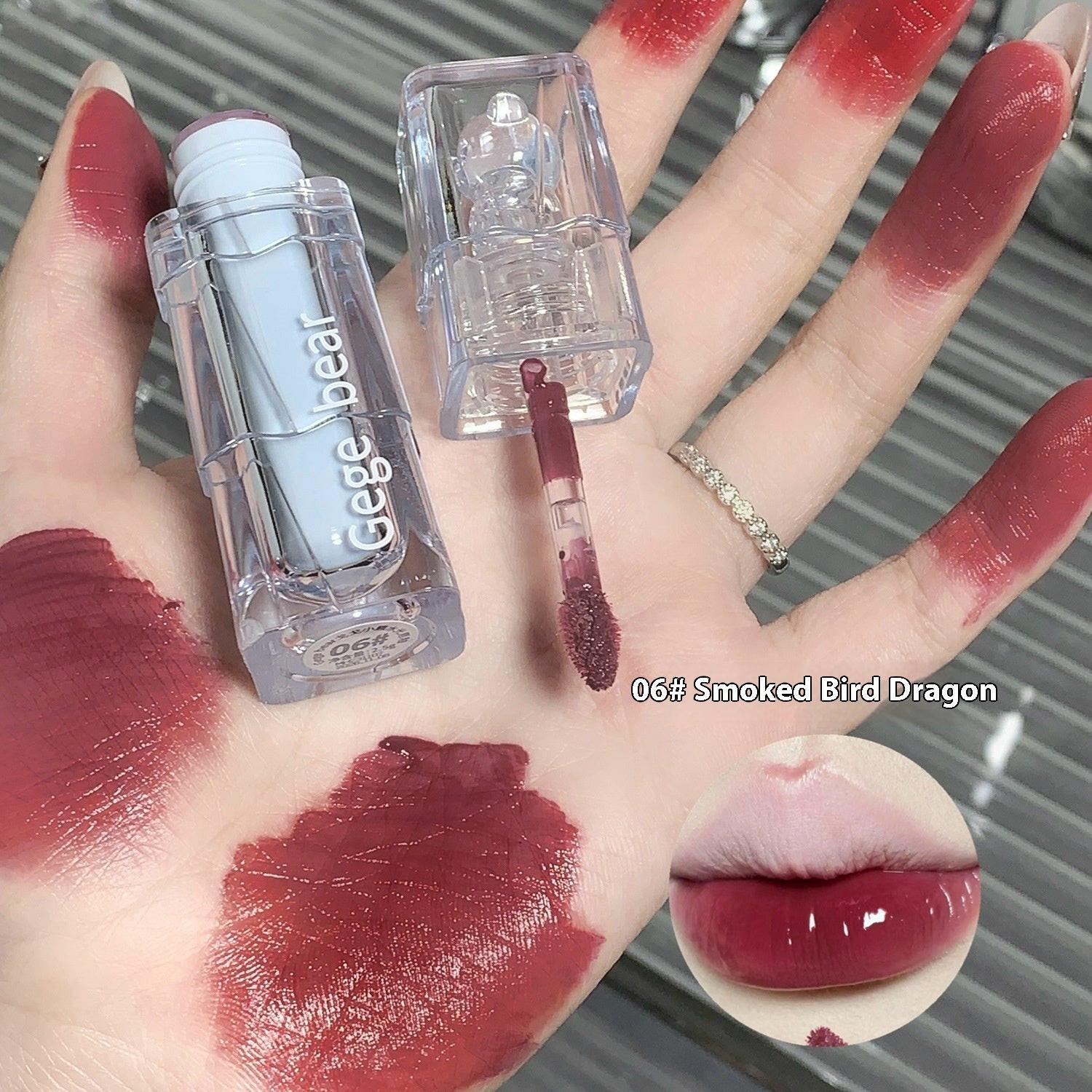 Gogo Bear Water Light Lip Lacquer Mirror Full Lips Nourishing Moisturizing Makeup.