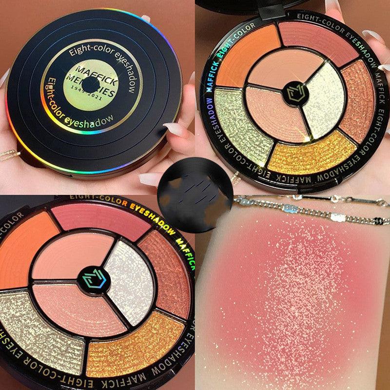 Vinyl Record Eight-color Eyeshadow Palette Earth Orange Neon Color.