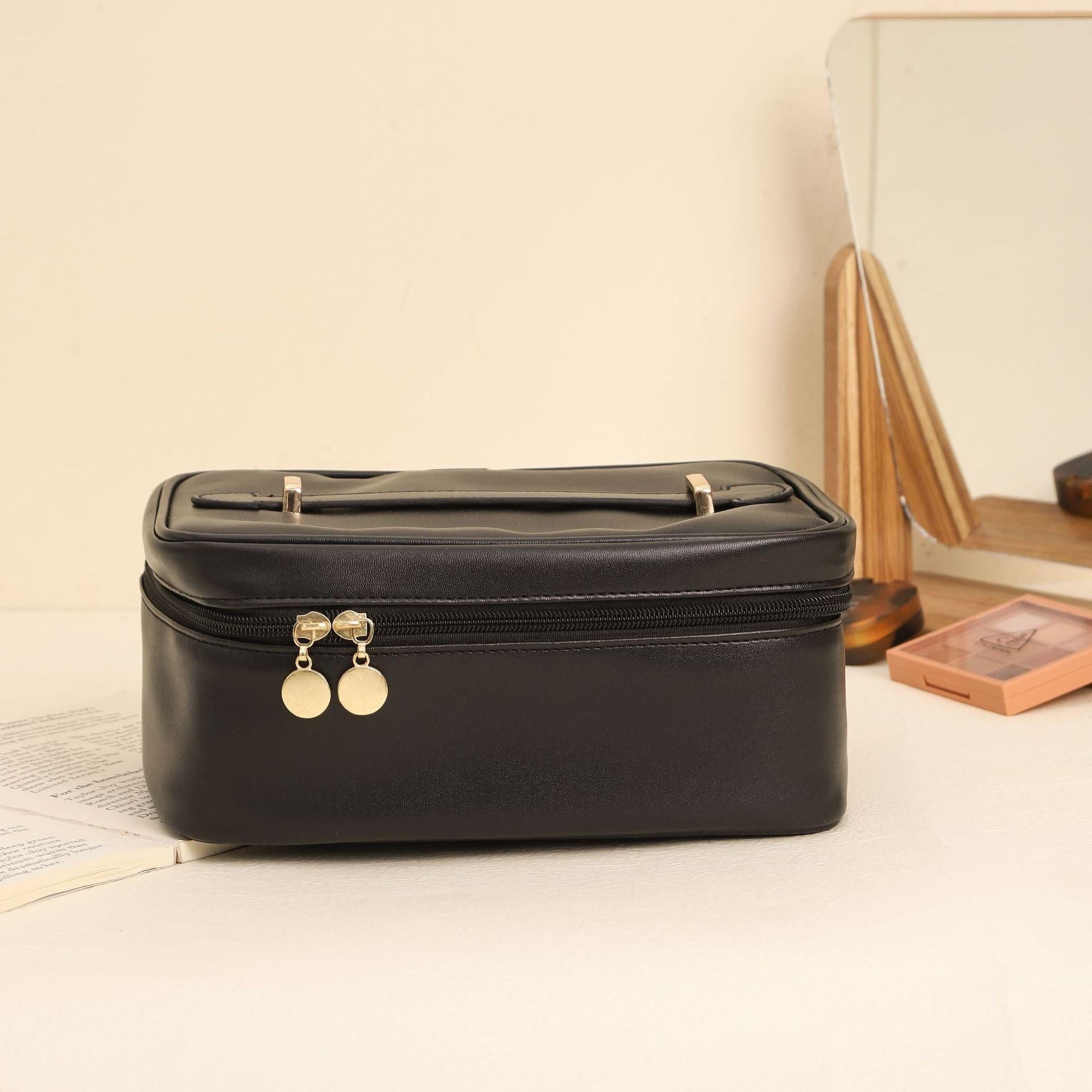 Handle-top Cosmetic Bag Ins Fashion Simple Square Handbag Toiletry Bags Travel High Capacity Portable Storage Make Up Bag.
