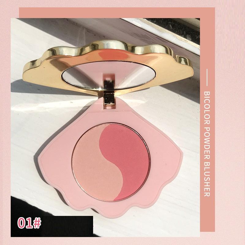 Makeup Shell Double Color Mirror Powder Blusher.