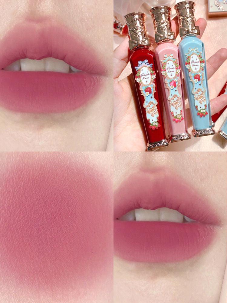 Flower Knows Strawberry Rococo Series Embossed Blush Velvet Matte Lip Glaze.