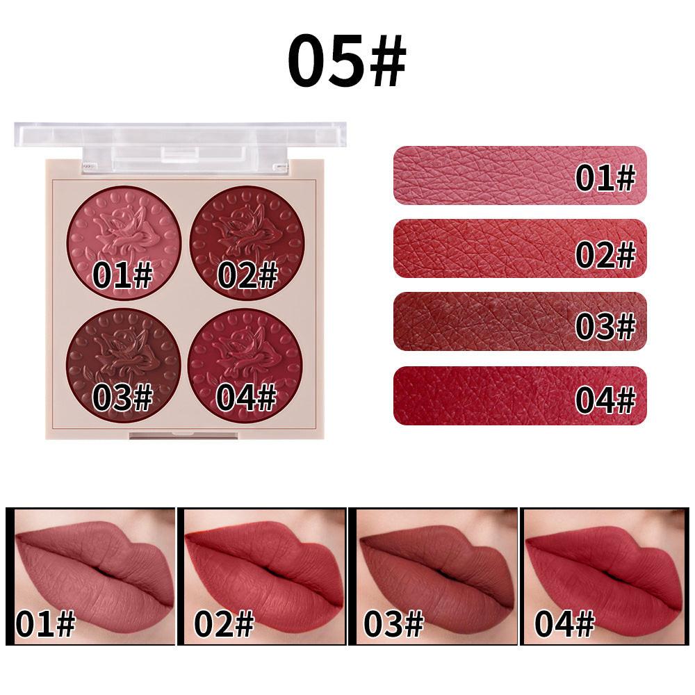 MISS ROSE Lipstick Compact 4 Color Lip Gloss Plate Moisturizing Easy To Color Lipstick Foreign Trade Exclusive For Cross-border In Stock Wholesale.