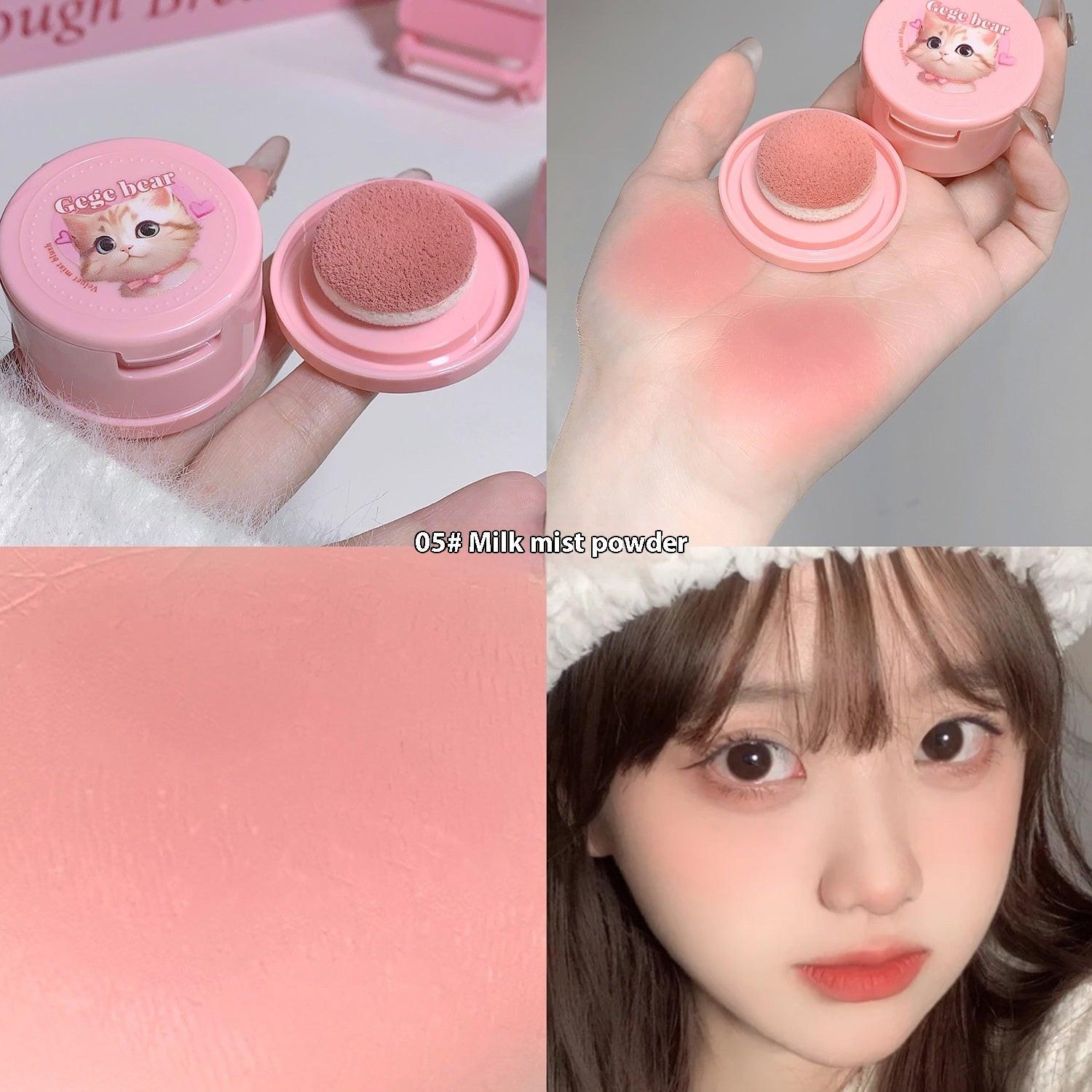 With Powder Puff Cushion Blush White Matte Nude Makeup.