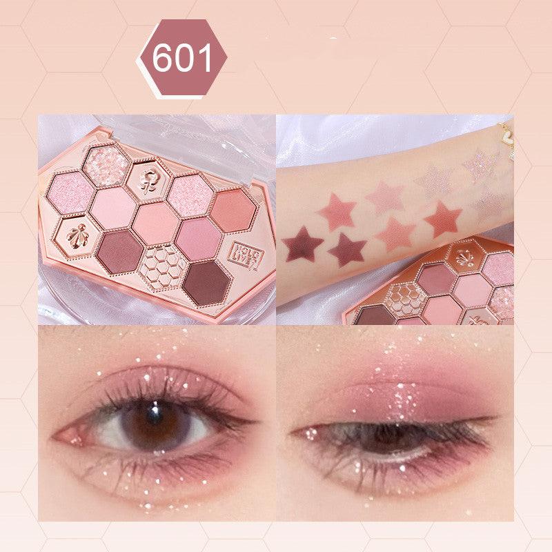 Honeycomb Diamond Eyeshadow Palette Honey Tea Orange Brown Matte Pearlescent Glitter Color Daily.