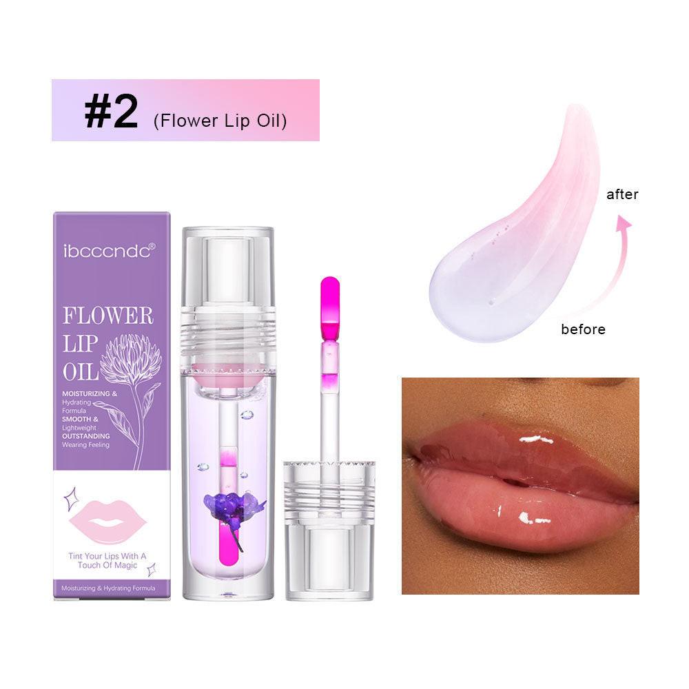 Flower Color Changing Lip Oil Moisturizing Jelly Lipgloss Clear Temperature Change Liquid Lipstick Reduce Lip Line Make Up.