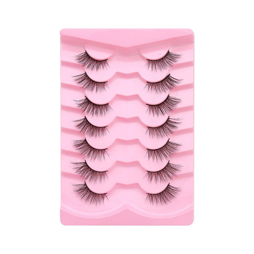 Natural Lashes Wispy Lashes Natural Look False Eyelashes Natural Flared Eyelashes False Eye Lashes Soft Fluffy Lashes 7 Pairs 6mm Gradual 13mm Cat's Eye Transparent Stem Eye Tail Elongated Half Eye Na.