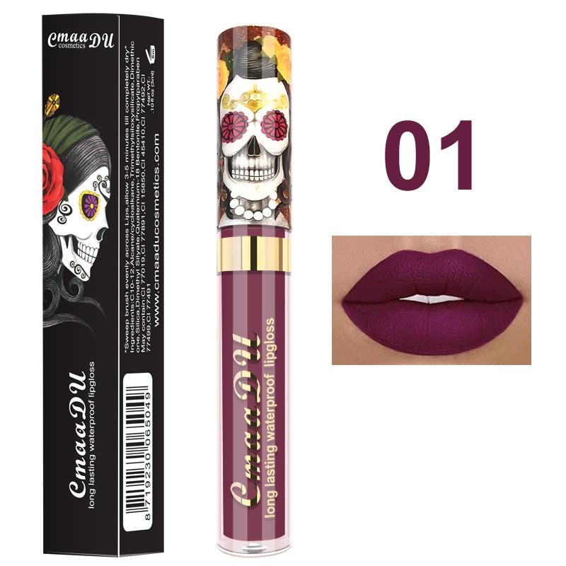 Light Metal Pearlescent Skull Single Lip Gloss Lipstick.